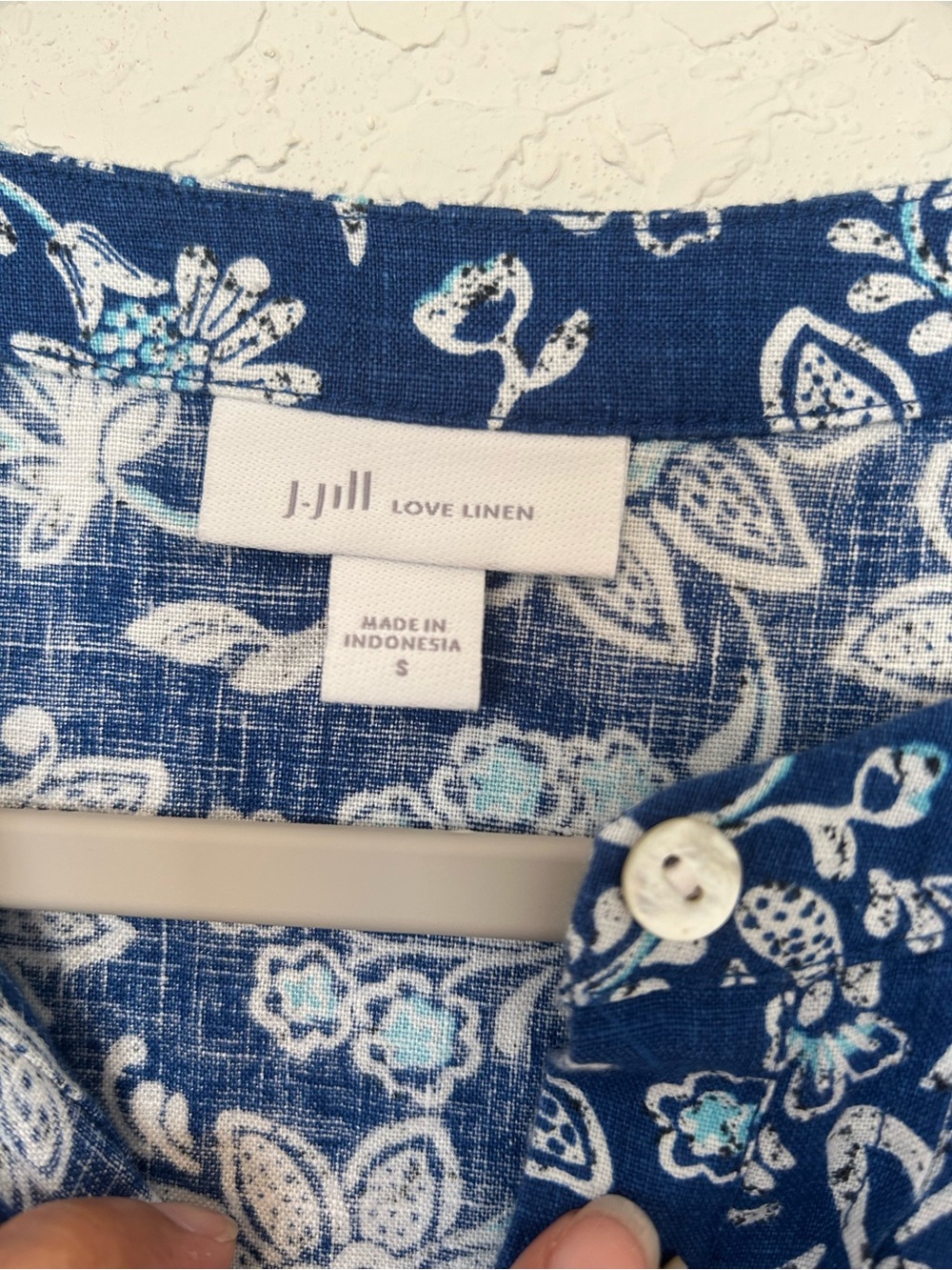 J. Jill Love Linen Resort Wear Floral White & Blue Shift Sleeveless Mini Dress, - Picture 4 of 7